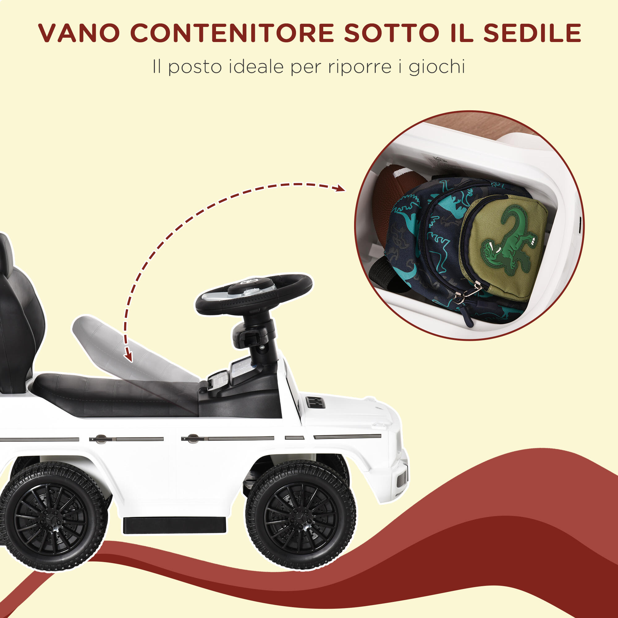 HOMCOM Macchina a Spinta per Bambini con Maniglia e Tettuccio Bianco 6/7