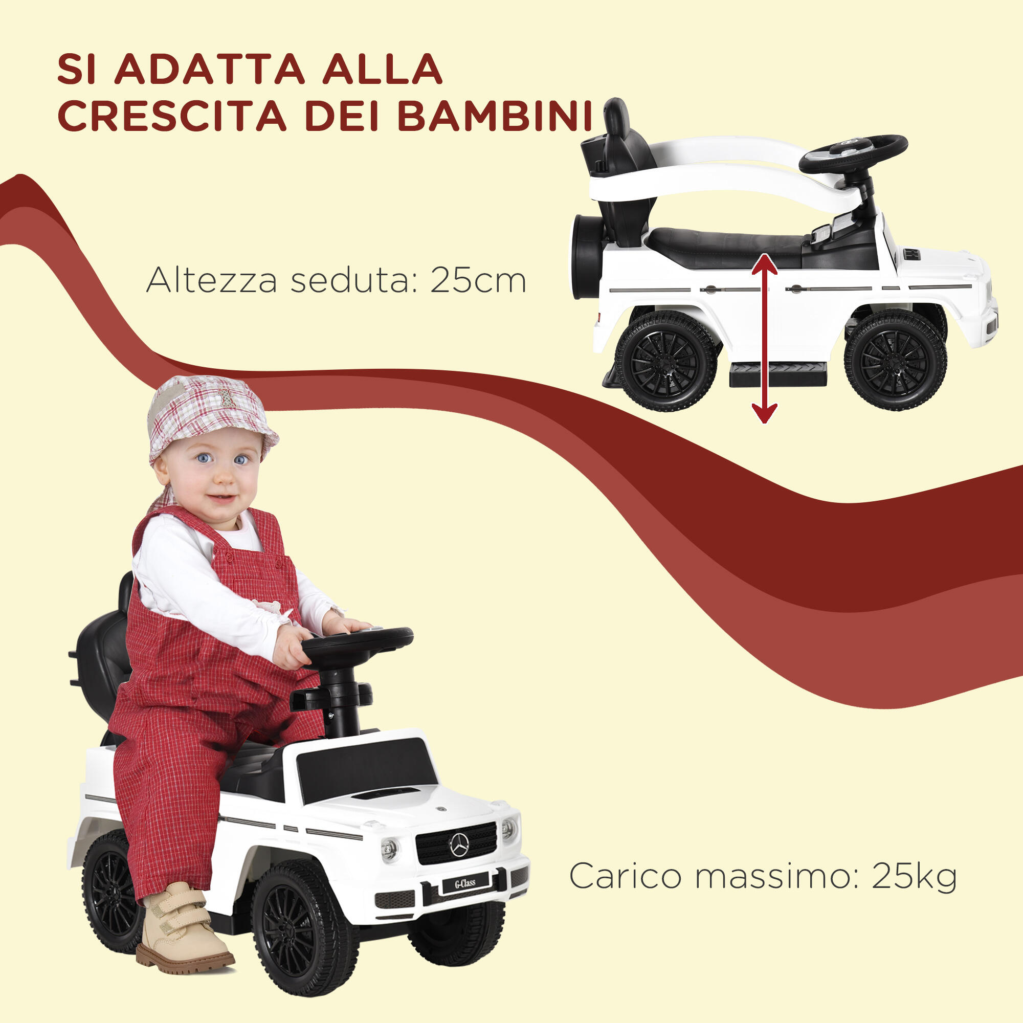 HOMCOM Macchina a Spinta per Bambini con Maniglia e Tettuccio Bianco 7/7
