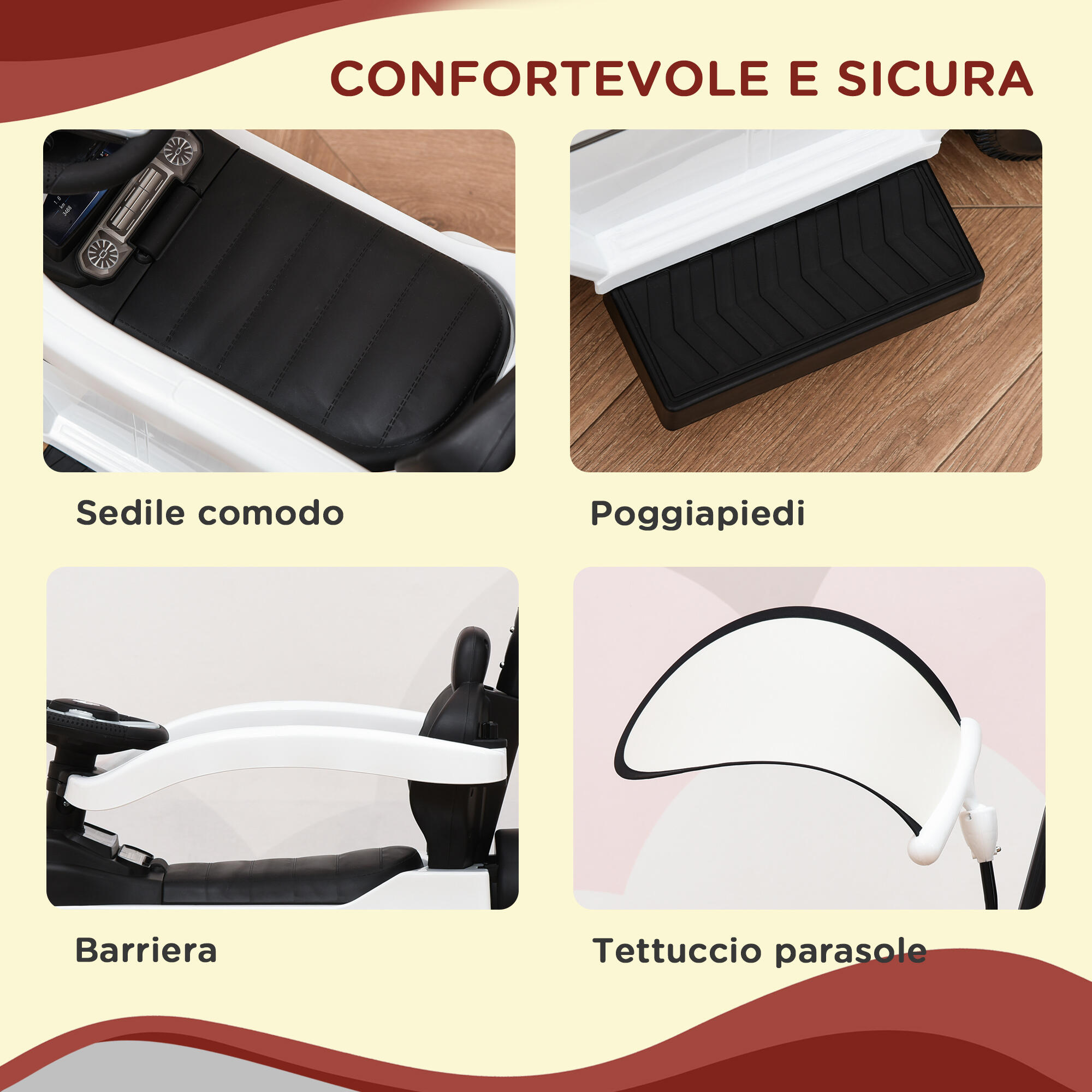 HOMCOM Macchina a Spinta per Bambini con Maniglia e Tettuccio Bianco 5/7
