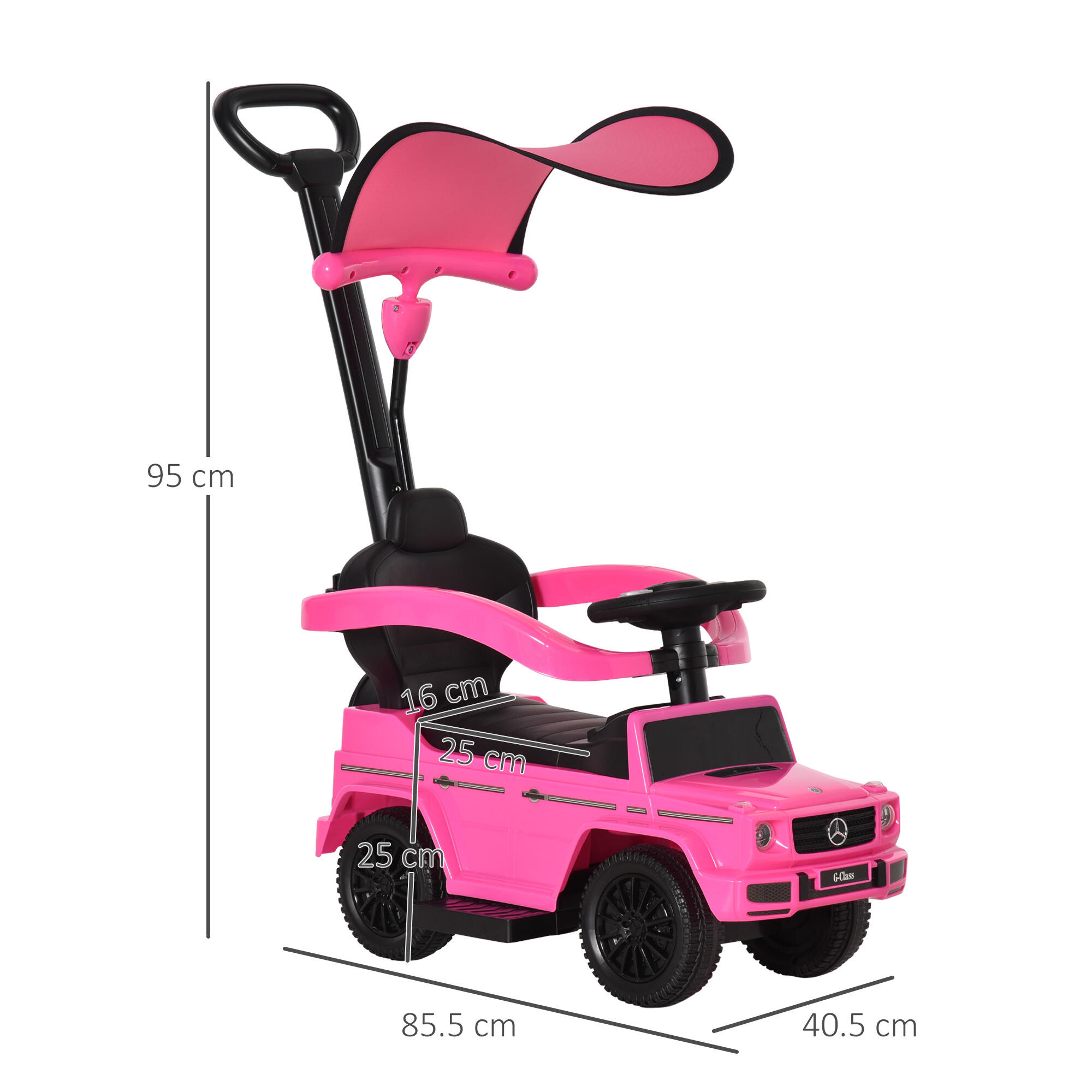 HOMCOM Macchina a Spinta per Bambini con Maniglia e Tettuccio Rosa 3/7