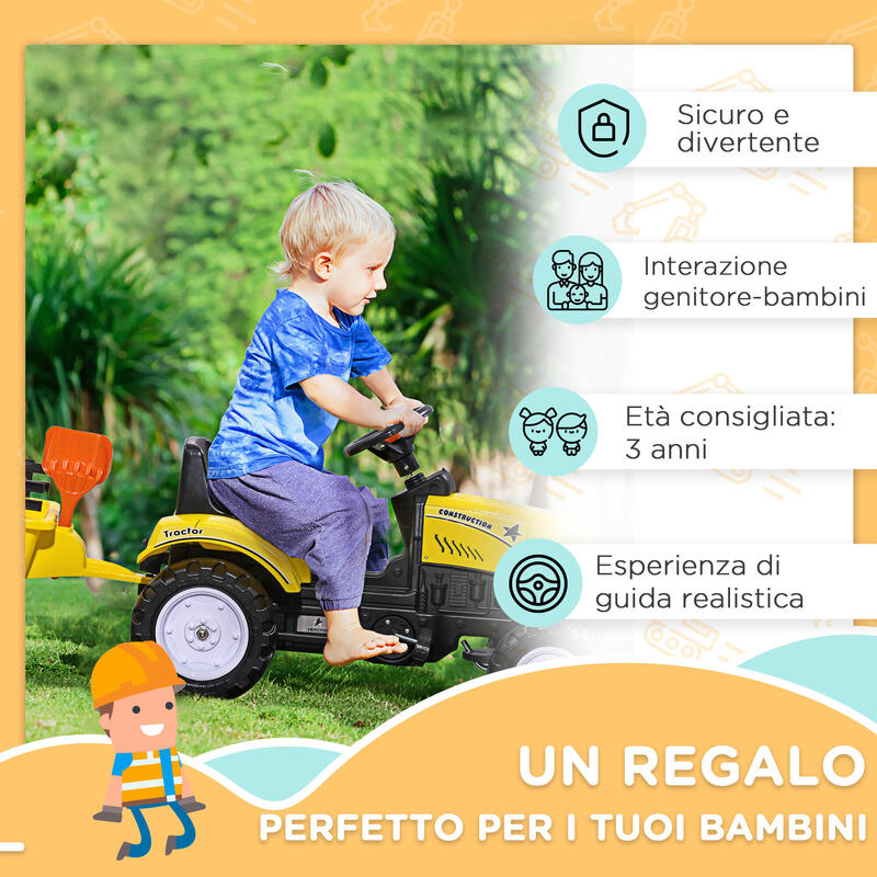 HOMCOM Tractor de Pedalat pentru Copii de 3+ Ani cu Remorcă