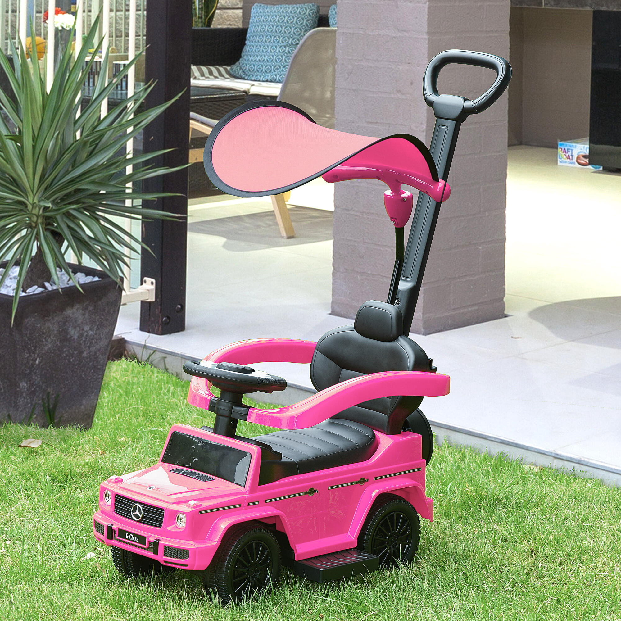 HOMCOM Macchina a Spinta per Bambini con Maniglia e Tettuccio Rosa 2/7