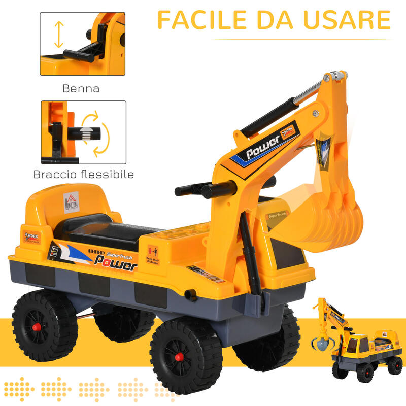 Homcom Buldozer Jucarie 2-in-1 – Excavator Galben cu Compartiment