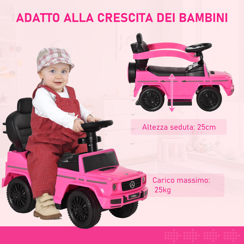 HOMCOM Mașină Jucărie pentru Copii cu Acoperiș Mercedes-Benz G350 Roz