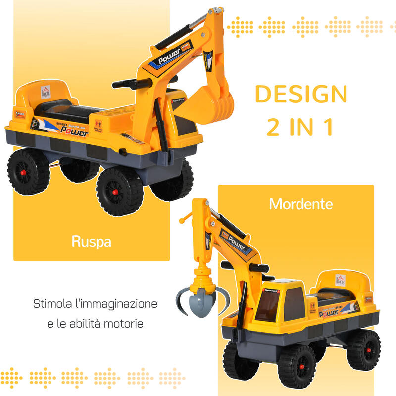 Homcom Buldozer Jucarie 2-in-1 – Excavator Galben cu Compartiment