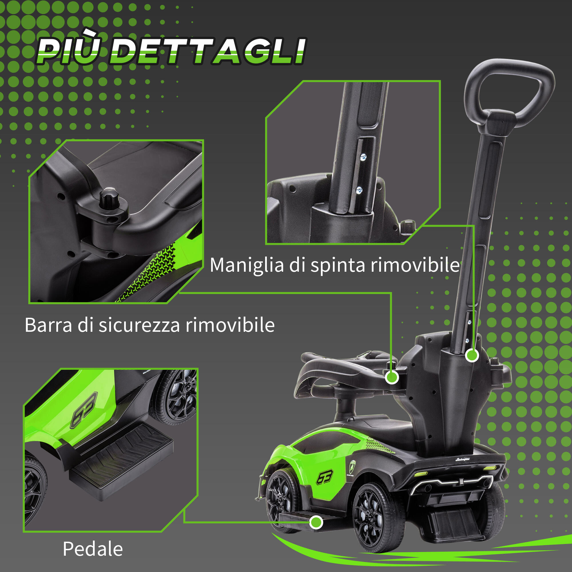 AIYAPLAY Macchina per Bambini 2in1 Lamborghini a Spinta Maniglione e Barriera 7/7