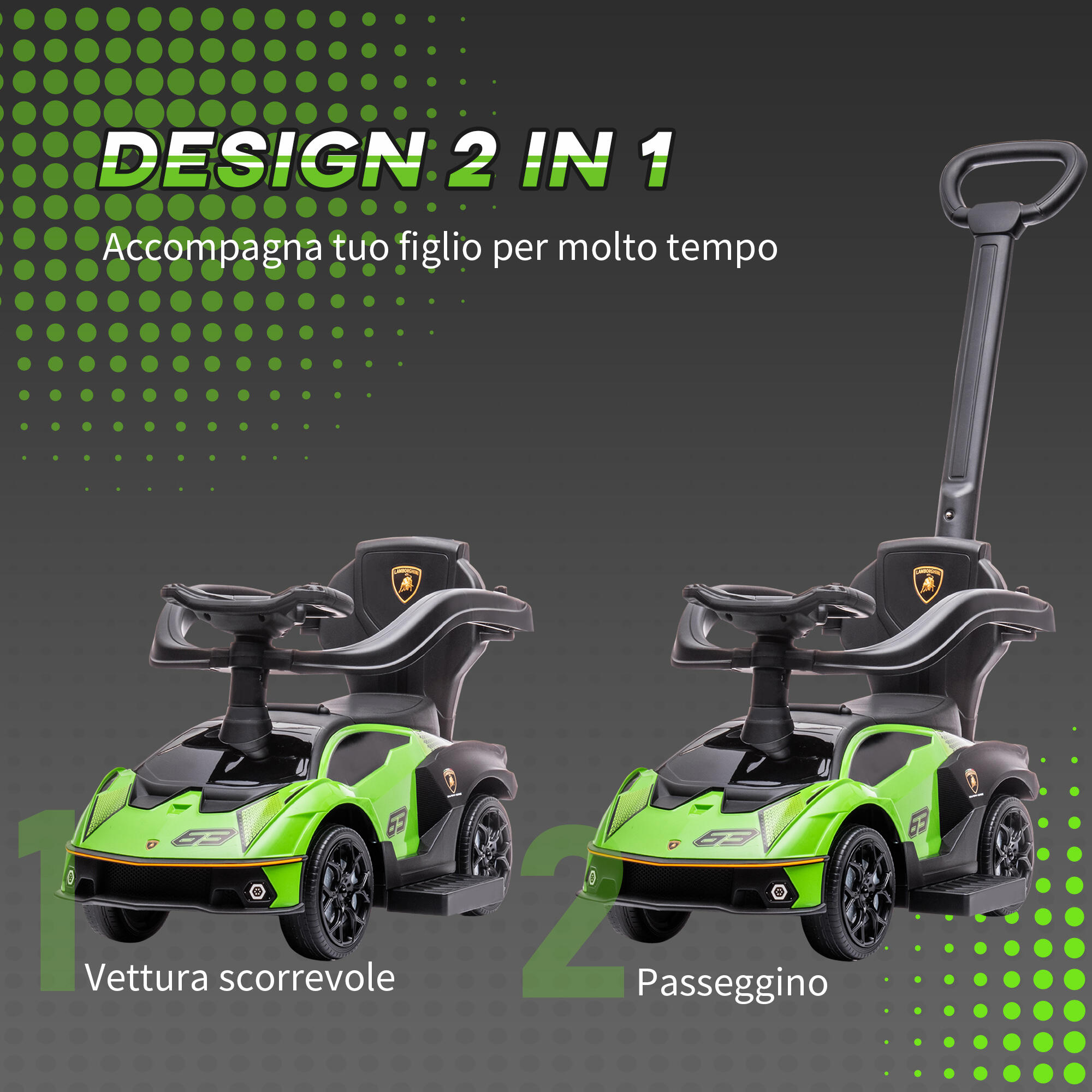 AIYAPLAY Macchina per Bambini 2in1 Lamborghini a Spinta Maniglione e Barriera 4/7