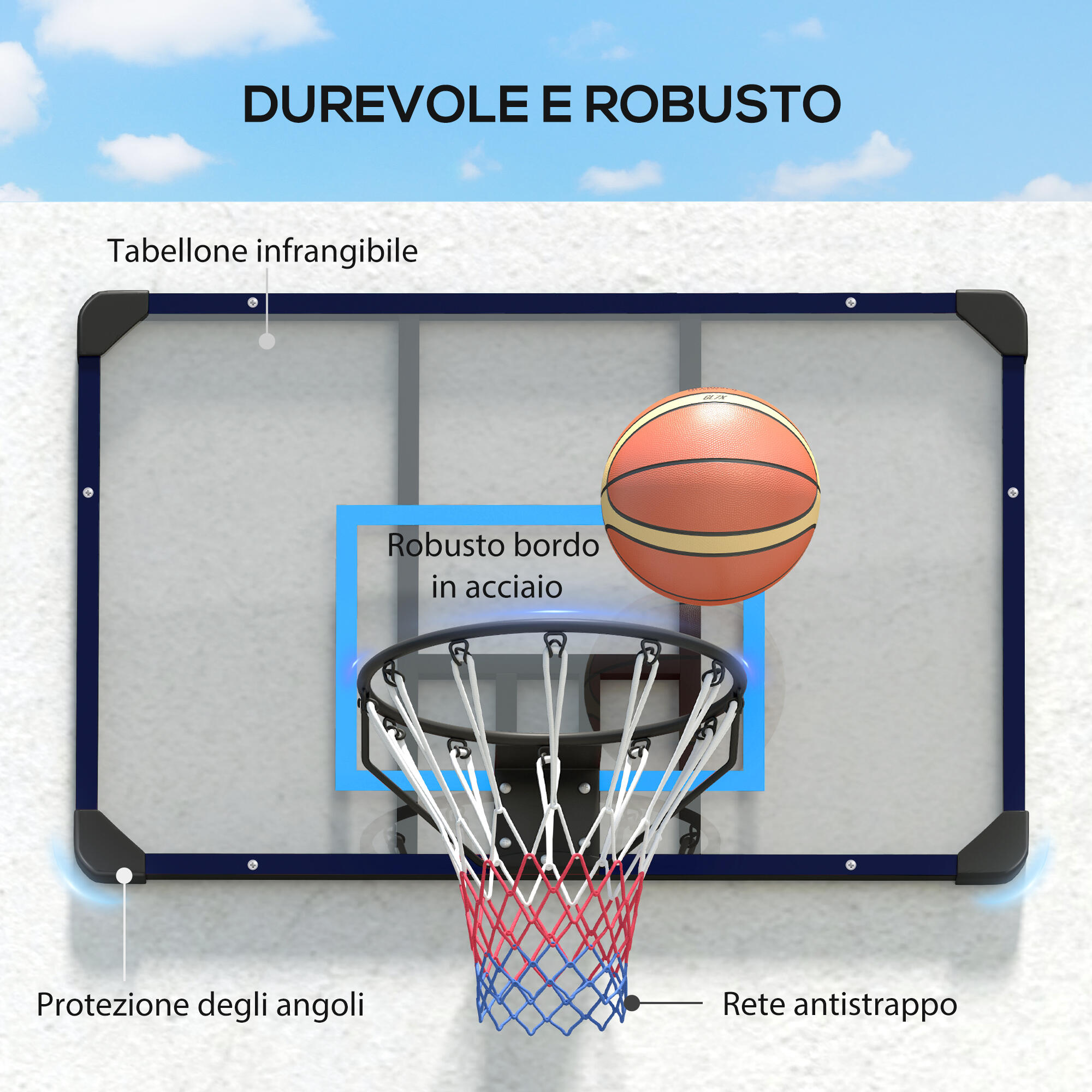 SPORTNOW Canestro Basket da Muro con Tabellone Infrangibile e Cerchio in Acciaio 5/7