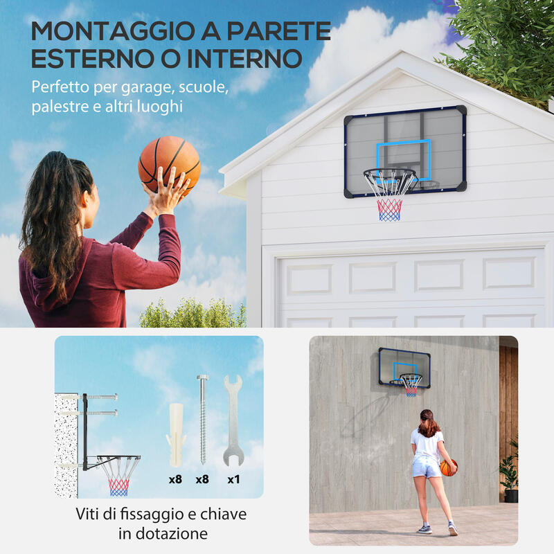 SPORTNOW Coș de Baschet de Perete, cu Panou și Cerc din Oțel, Negru