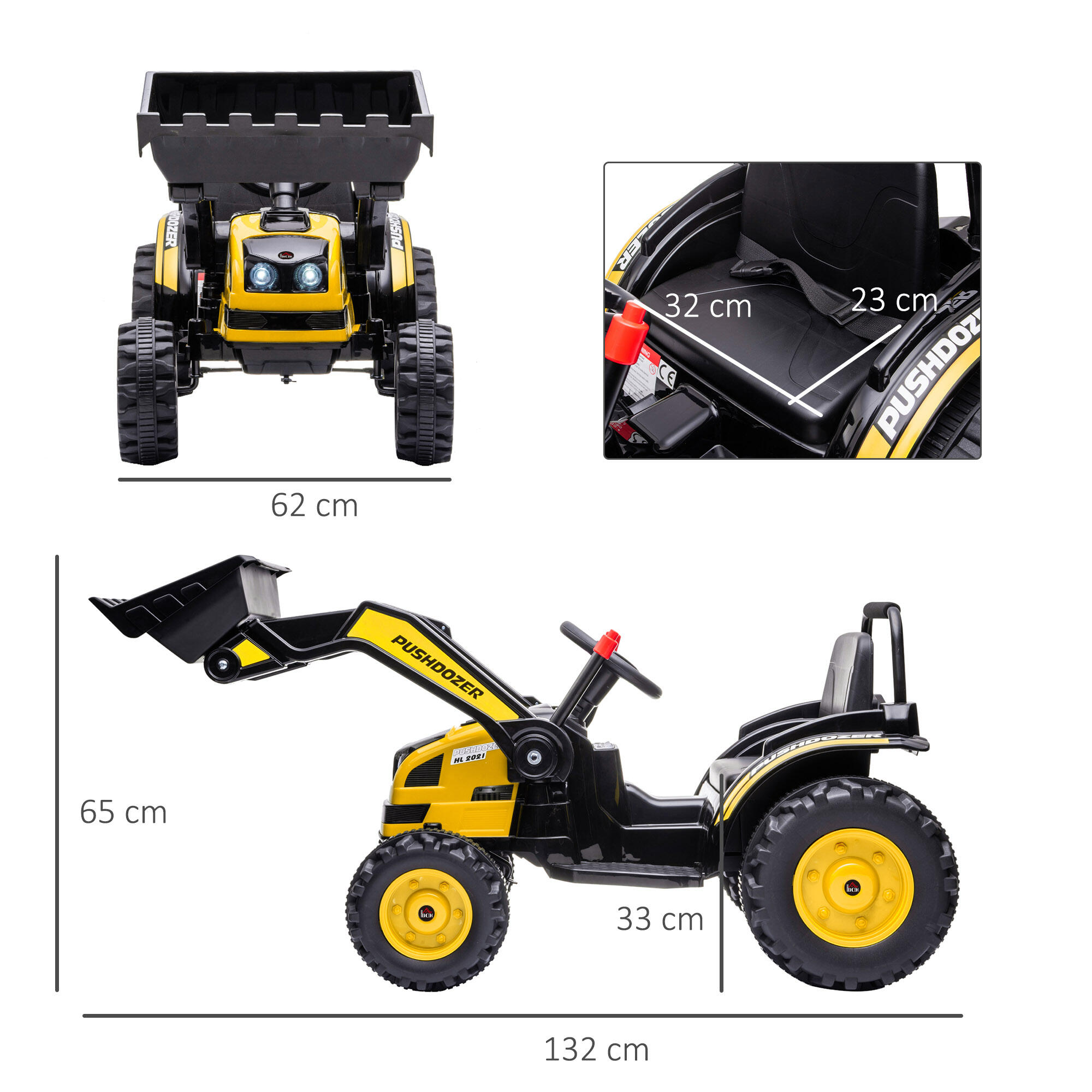 HOMCOM Ruspa Giocattolo a Batteria 6V con Suoni e Luci per Bambini 3-5 Anni 3/7