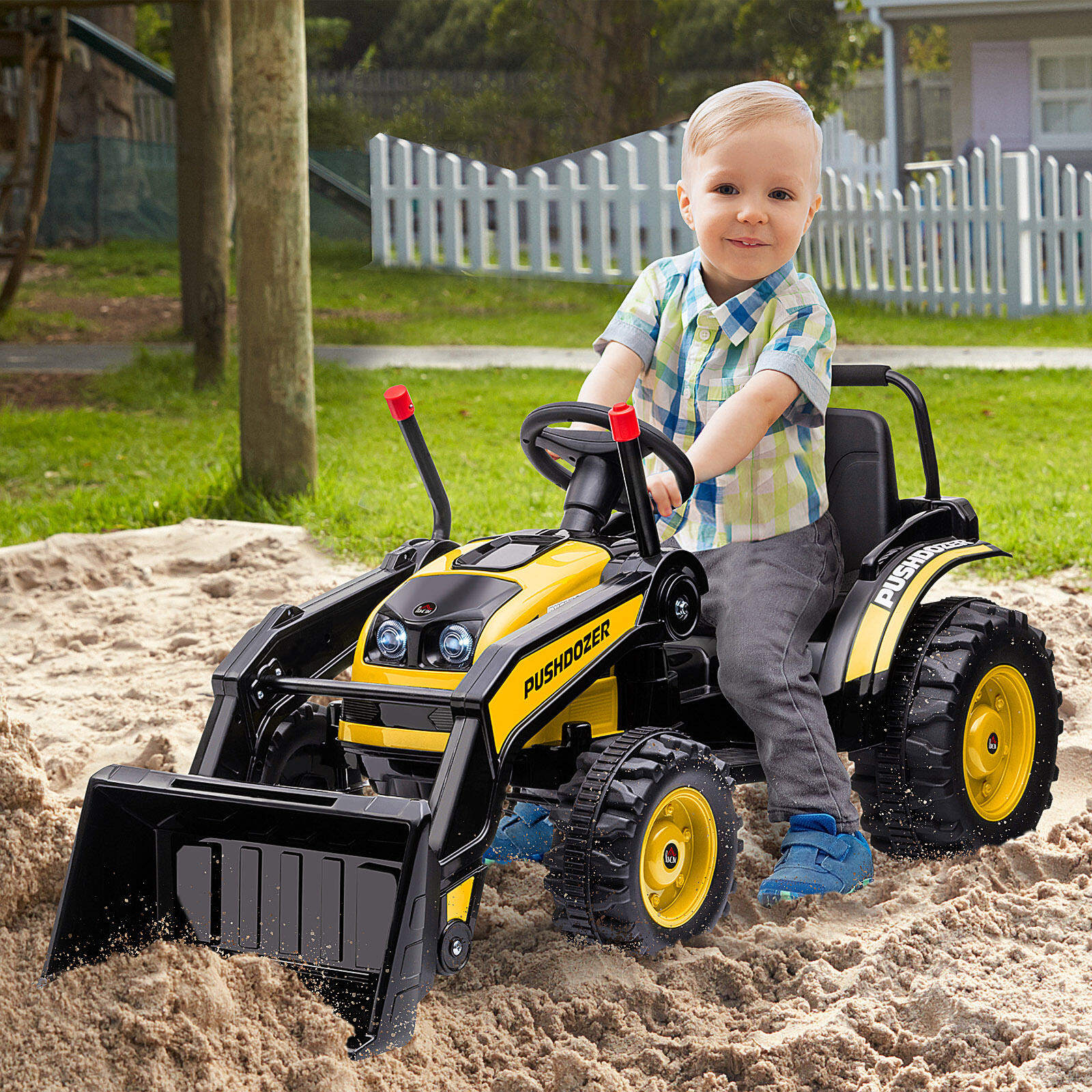 HOMCOM Ruspa Giocattolo a Batteria 6V con Suoni e Luci per Bambini 3-5 Anni 2/7