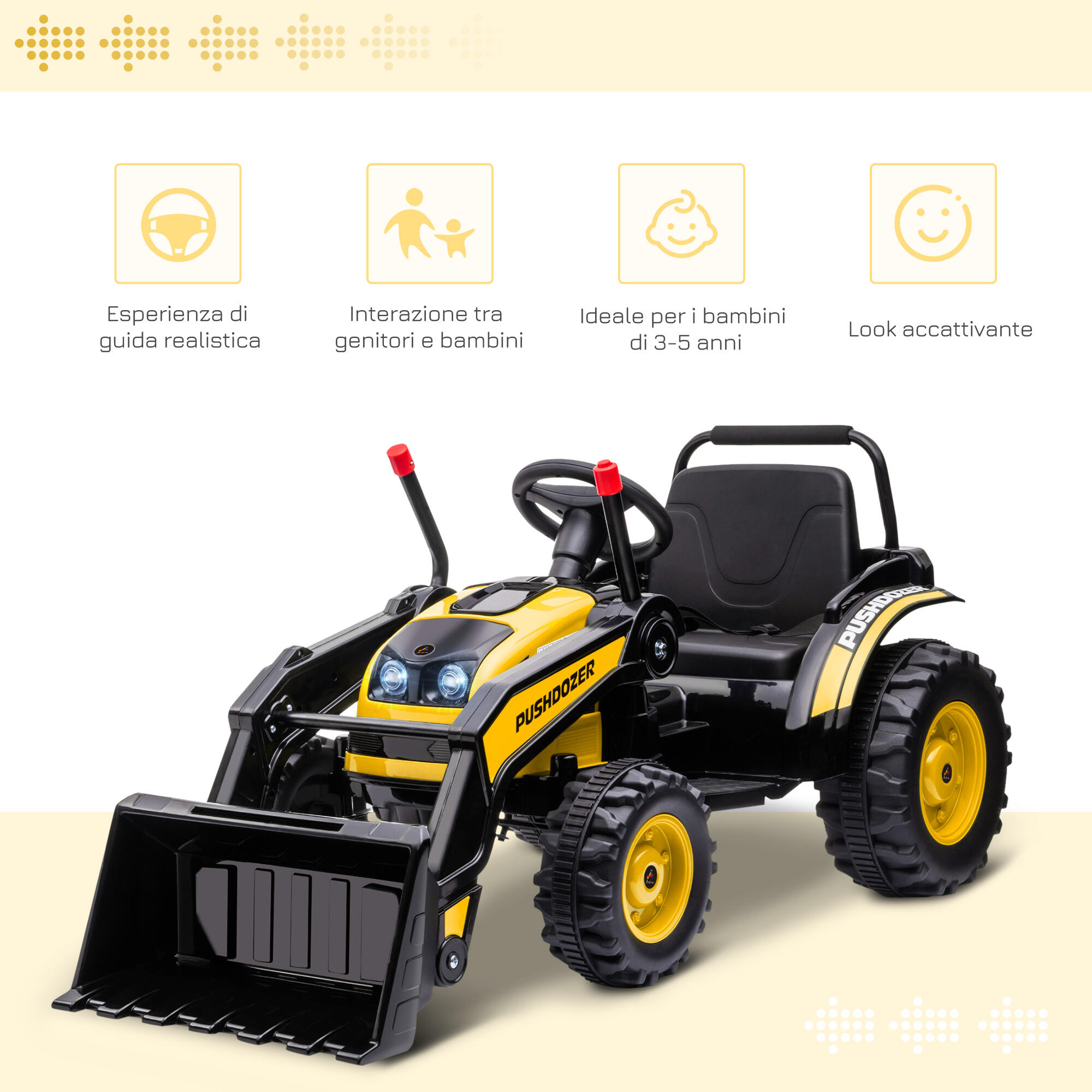 HOMCOM Ruspa Giocattolo a Batteria 6V con Suoni e Luci per Bambini 3-5 Anni 4/7