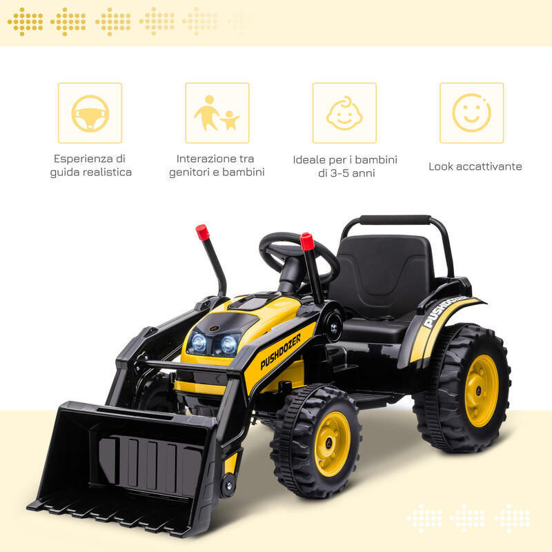 Homcom Buldozer Jucarie 6V – Cu Lumini & Sunete, Varsta 3–5 Ani