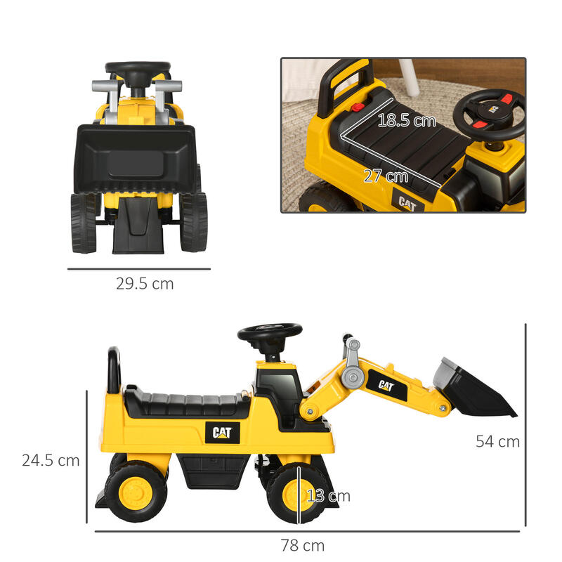 HOMCOM Licensed CAT Kids Ride on Excavator