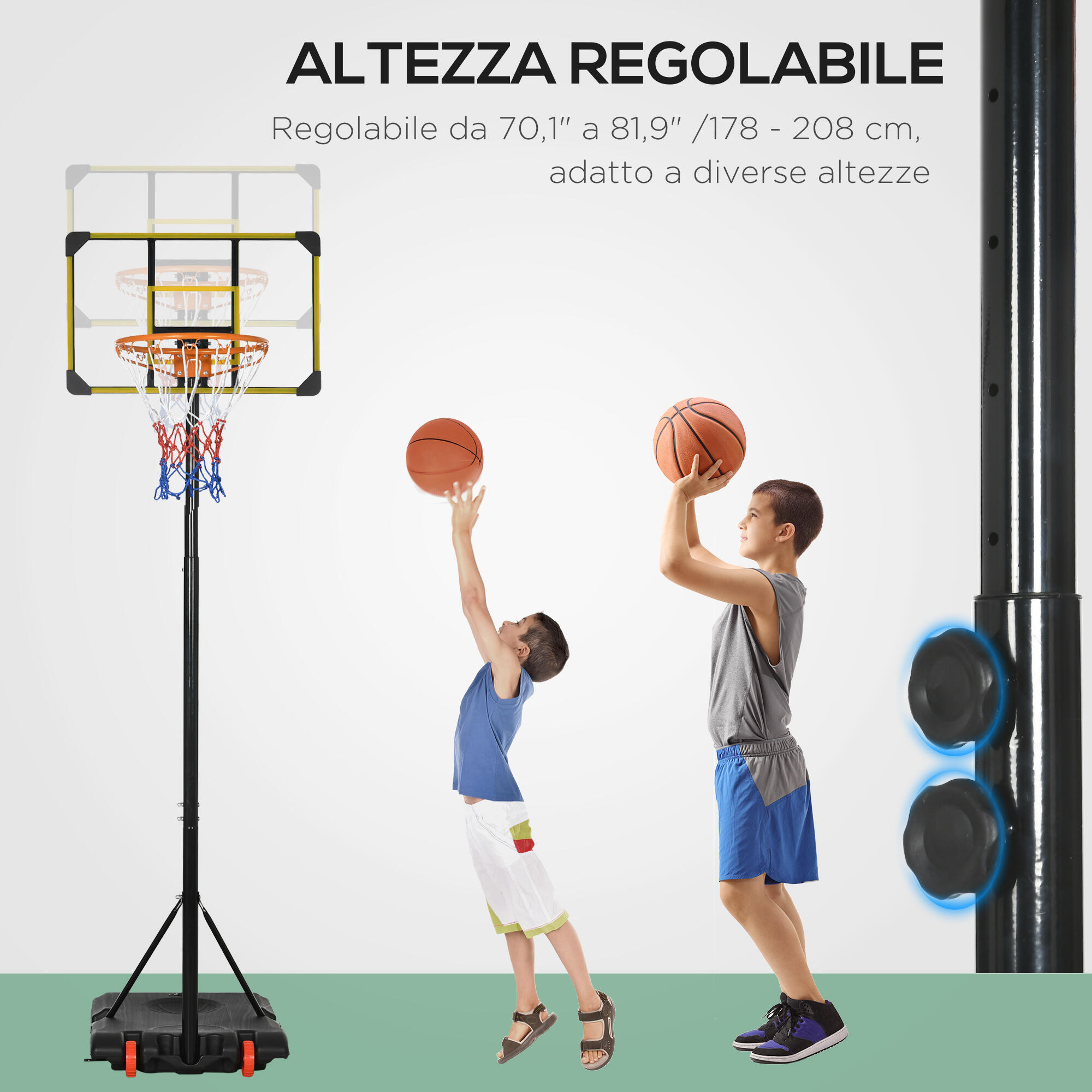 SPORTNOW Canestro Basket per Adulti con Altezza Regolabile 2.1-2.4 m 4/8