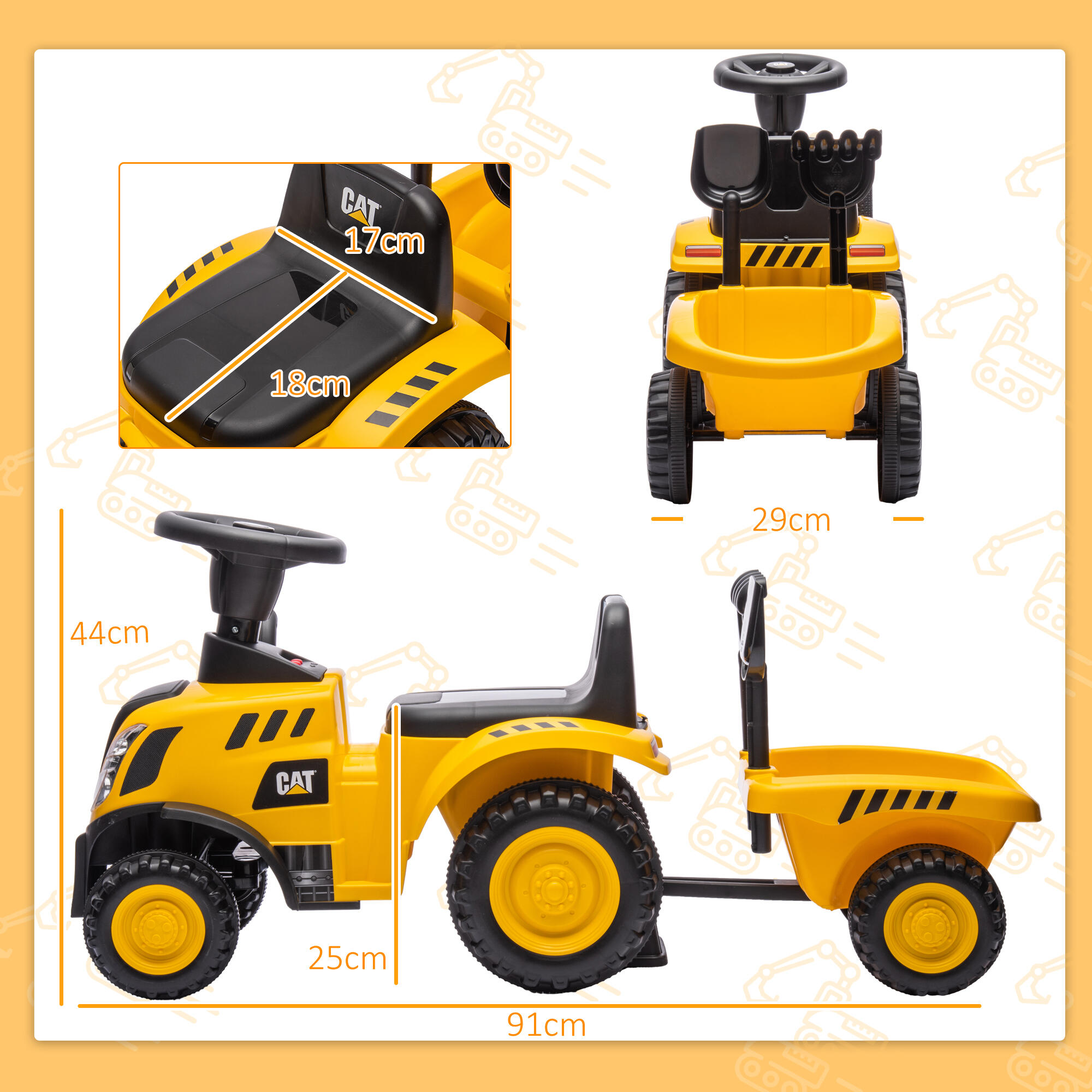 AIYAPLAY Camion Giocattolo per Bambini con Pala e Rimorchio 91x29x44 cm Giallo 3/7