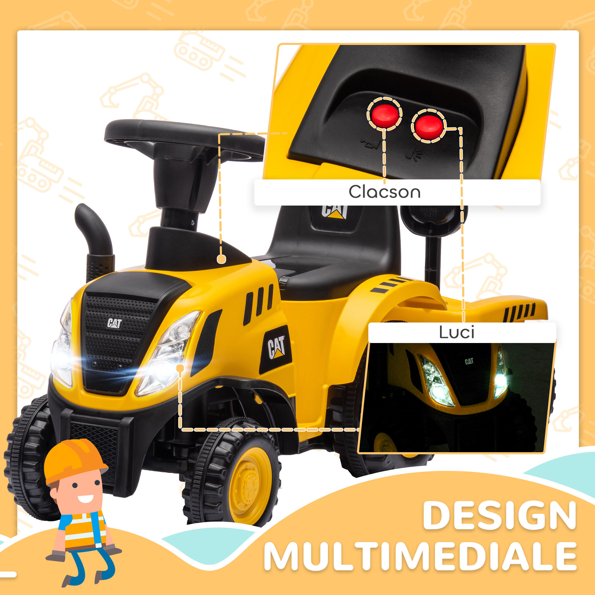 AIYAPLAY Camion Giocattolo per Bambini con Pala e Rimorchio 91x29x44 cm Giallo 6/7