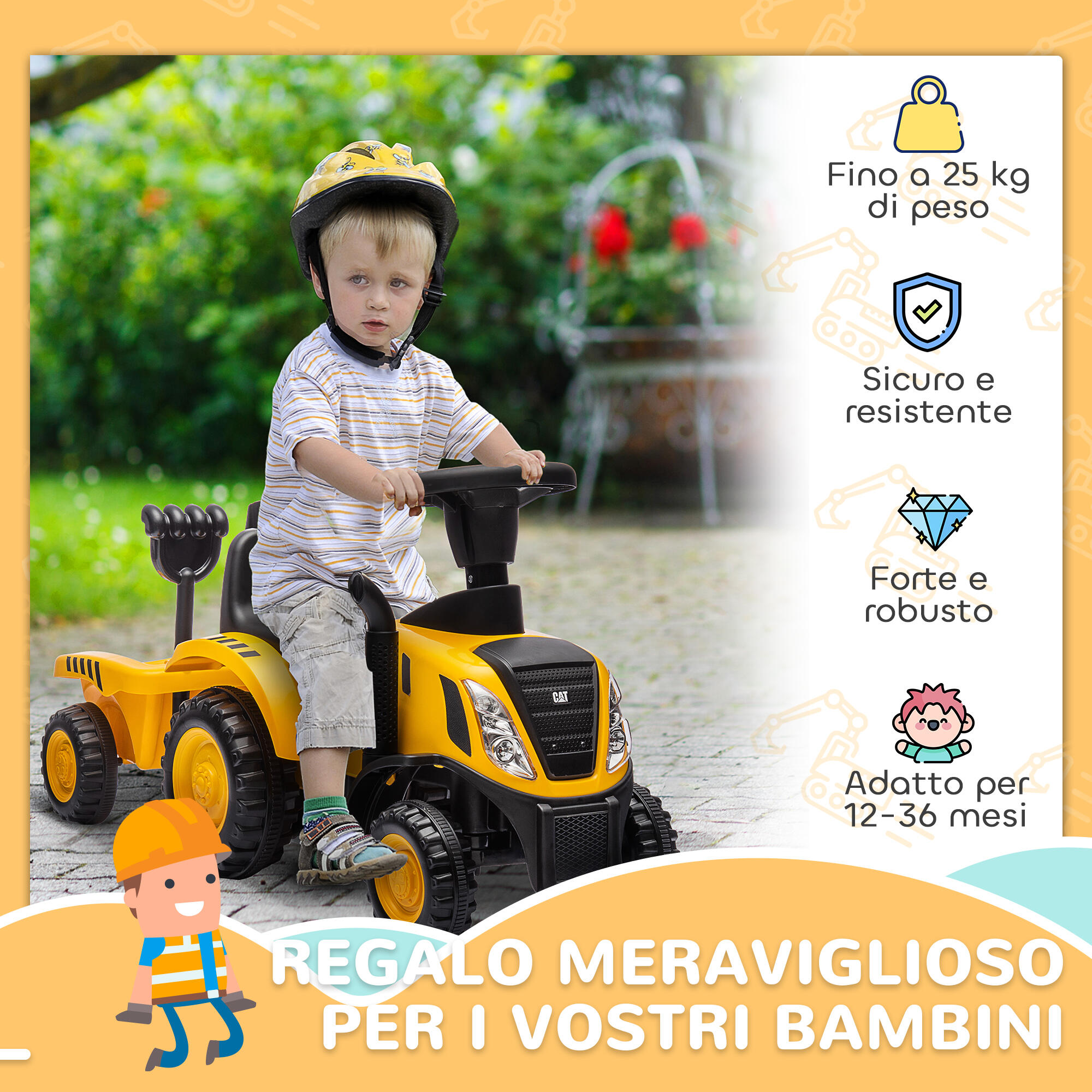 AIYAPLAY Camion Giocattolo per Bambini con Pala e Rimorchio 91x29x44 cm Giallo 4/7