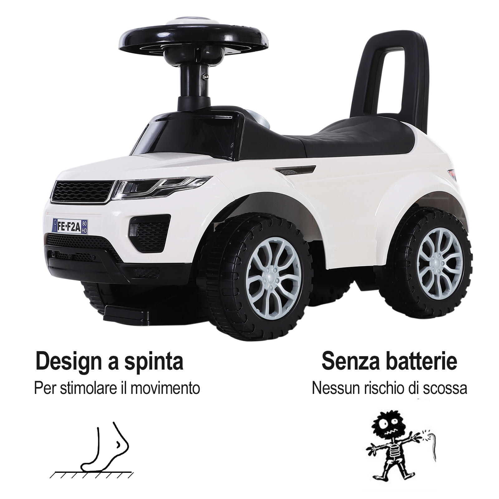 HOMCOM Macchina Cavalcabile Giocattolo per Bambini 12-36 Mesi Bianca 6/7