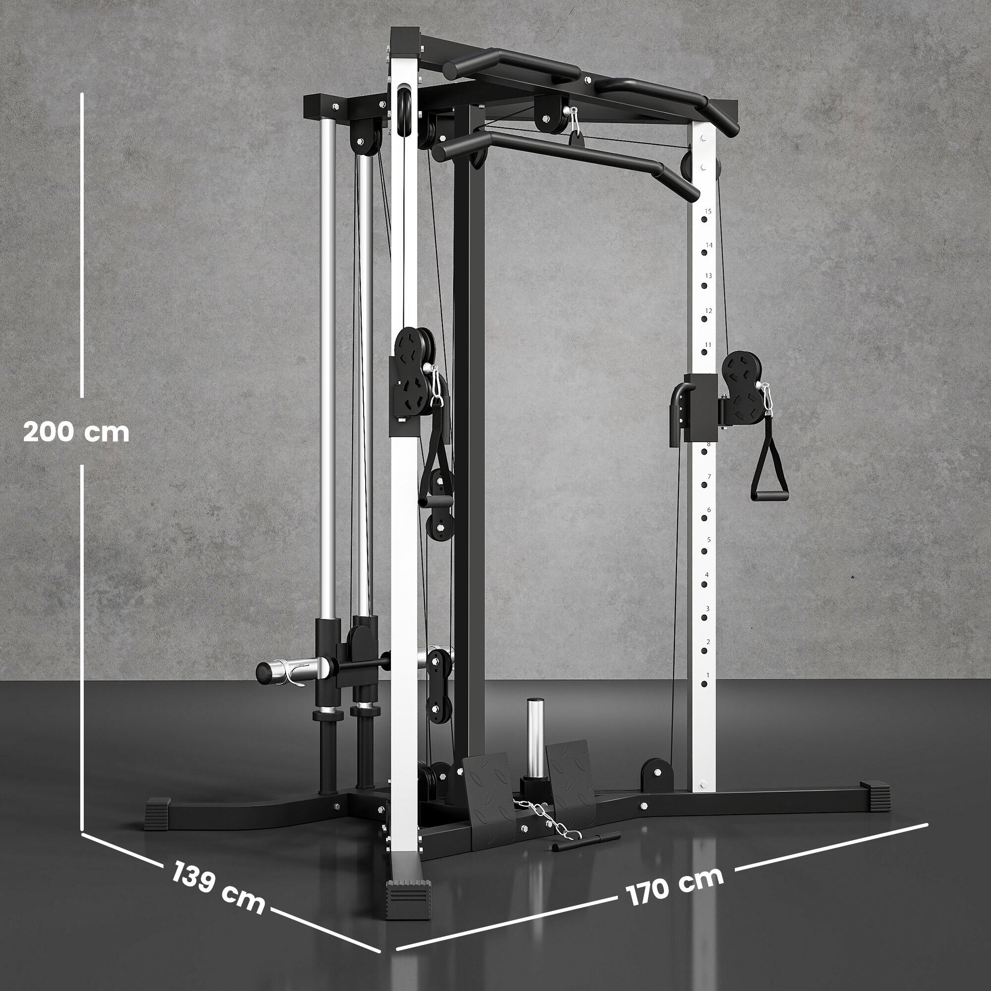 SPORTNOW Stazione Fitness Multifunzione con Sbarra Trazioni e Bilanciere Nero 3/8