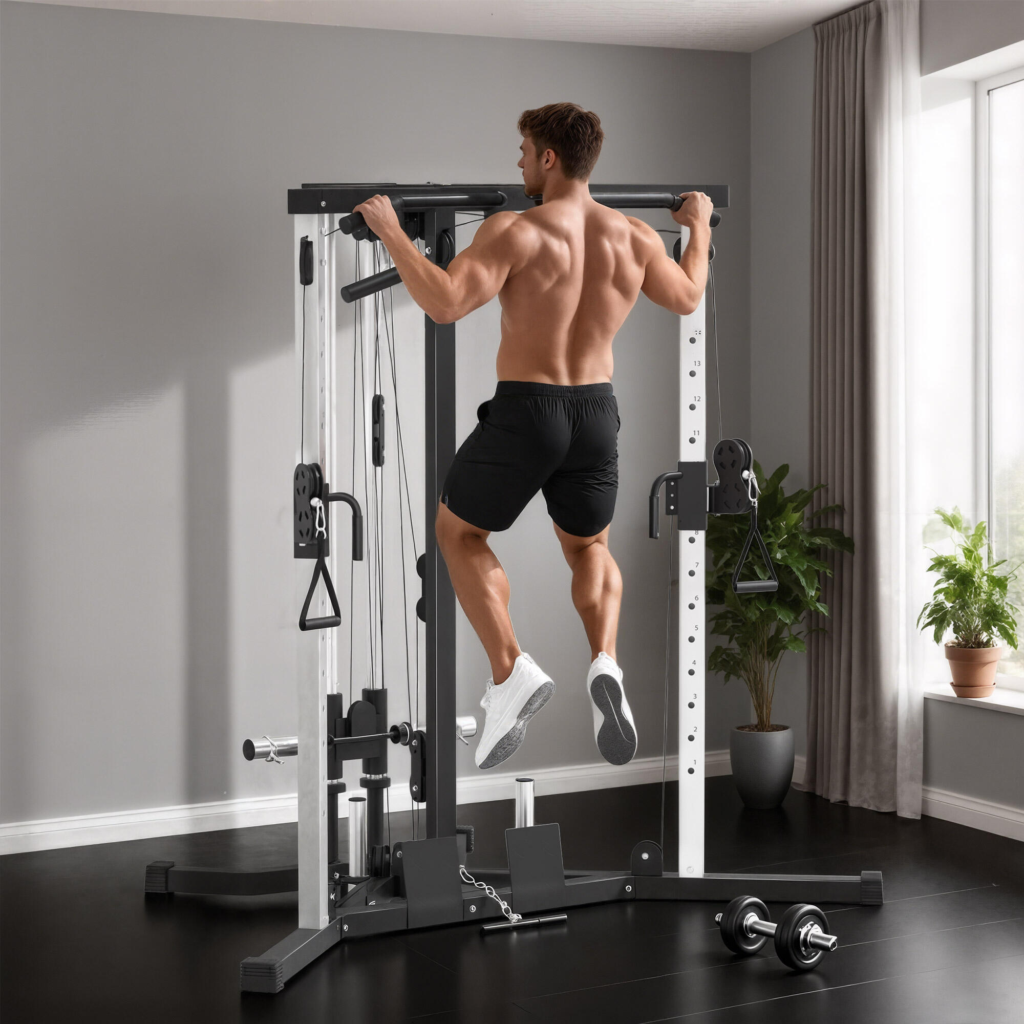 SPORTNOW Stazione Fitness Multifunzione con Sbarra Trazioni e Bilanciere Nero 2/8