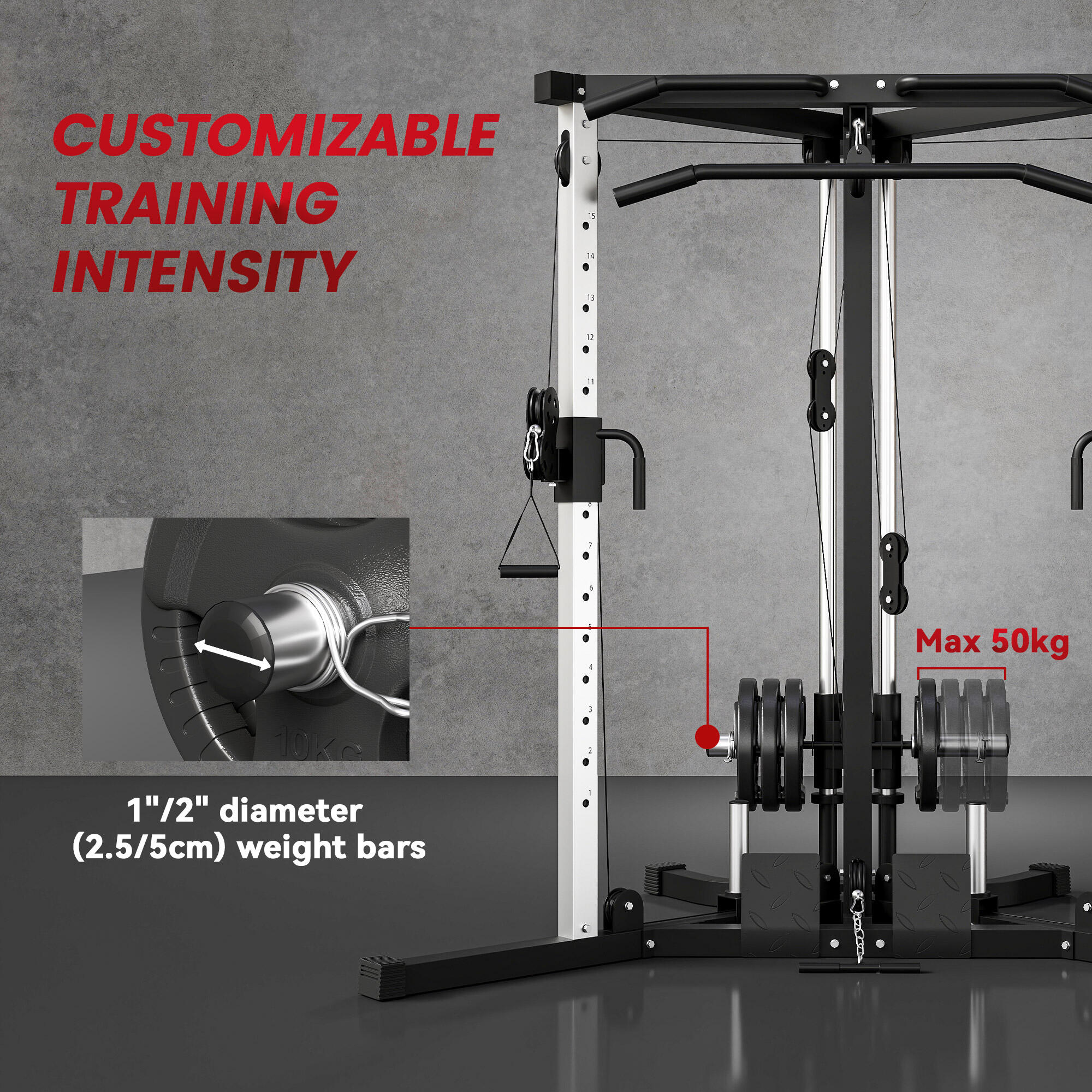 SPORTNOW Stazione Fitness Multifunzione con Sbarra Trazioni e Bilanciere Nero 6/8