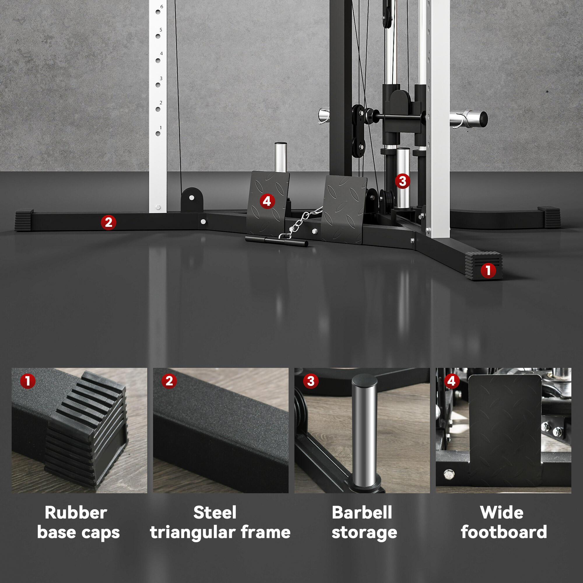 SPORTNOW Stazione Fitness Multifunzione con Sbarra Trazioni e Bilanciere Nero 7/8