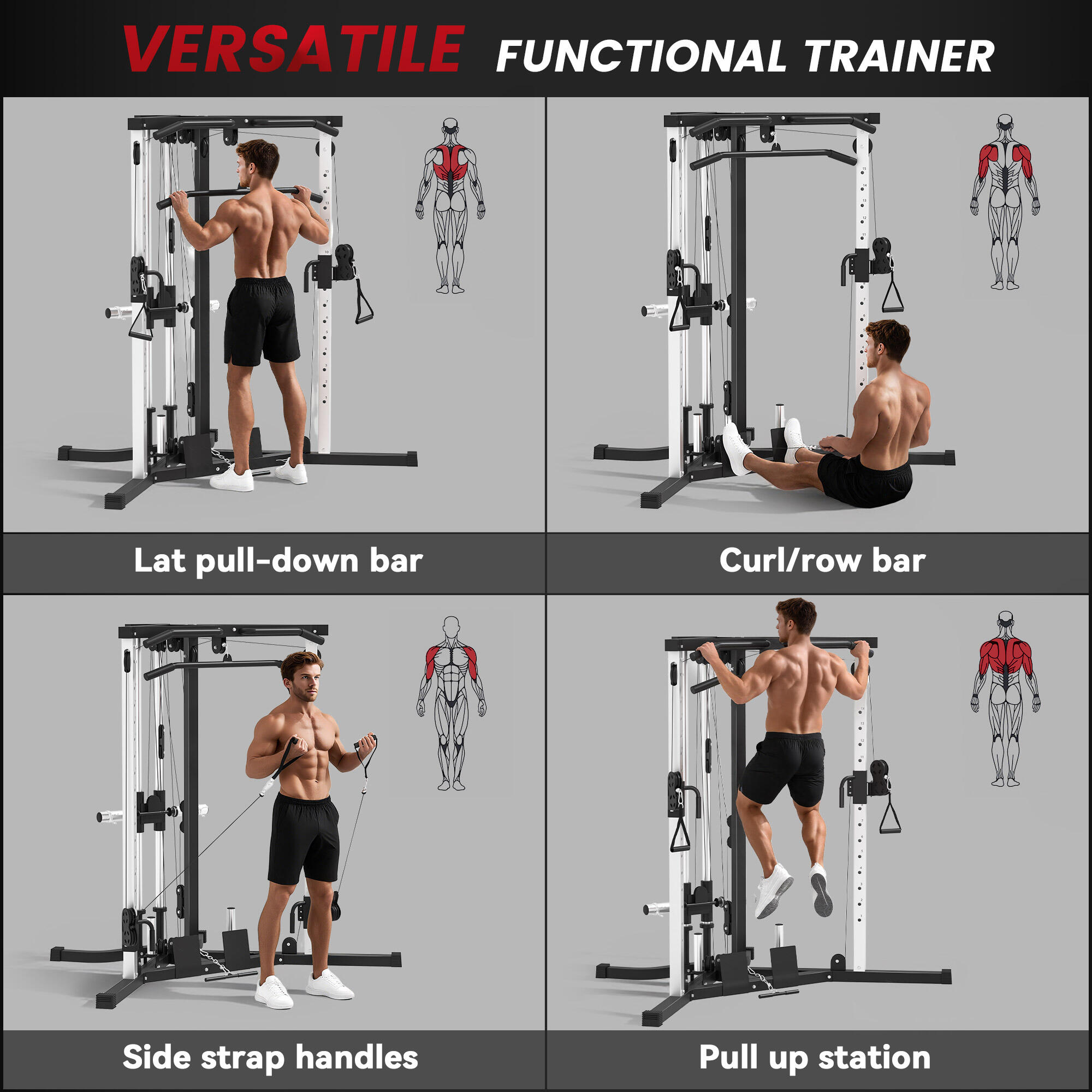 SPORTNOW Stazione Fitness Multifunzione con Sbarra Trazioni e Bilanciere Nero 4/8