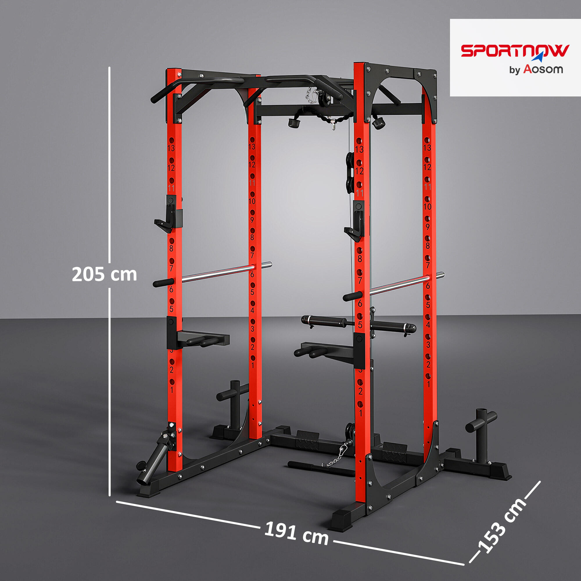 SPORTNOW Stazione Fitness con Supporto per Bilanciere e Barra Nero e Rosso 3/8