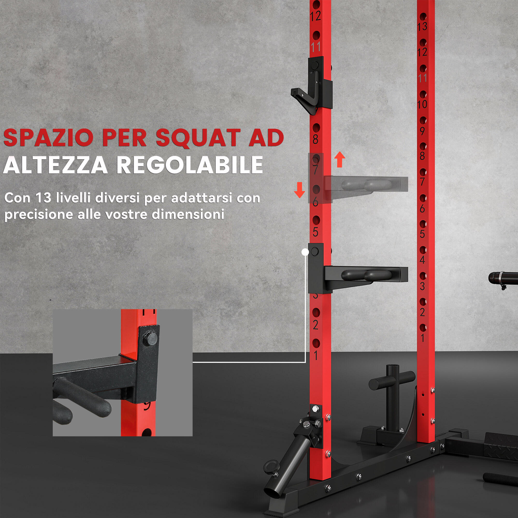 SPORTNOW Stazione Fitness con Supporto per Bilanciere e Barra Nero e Rosso 6/8