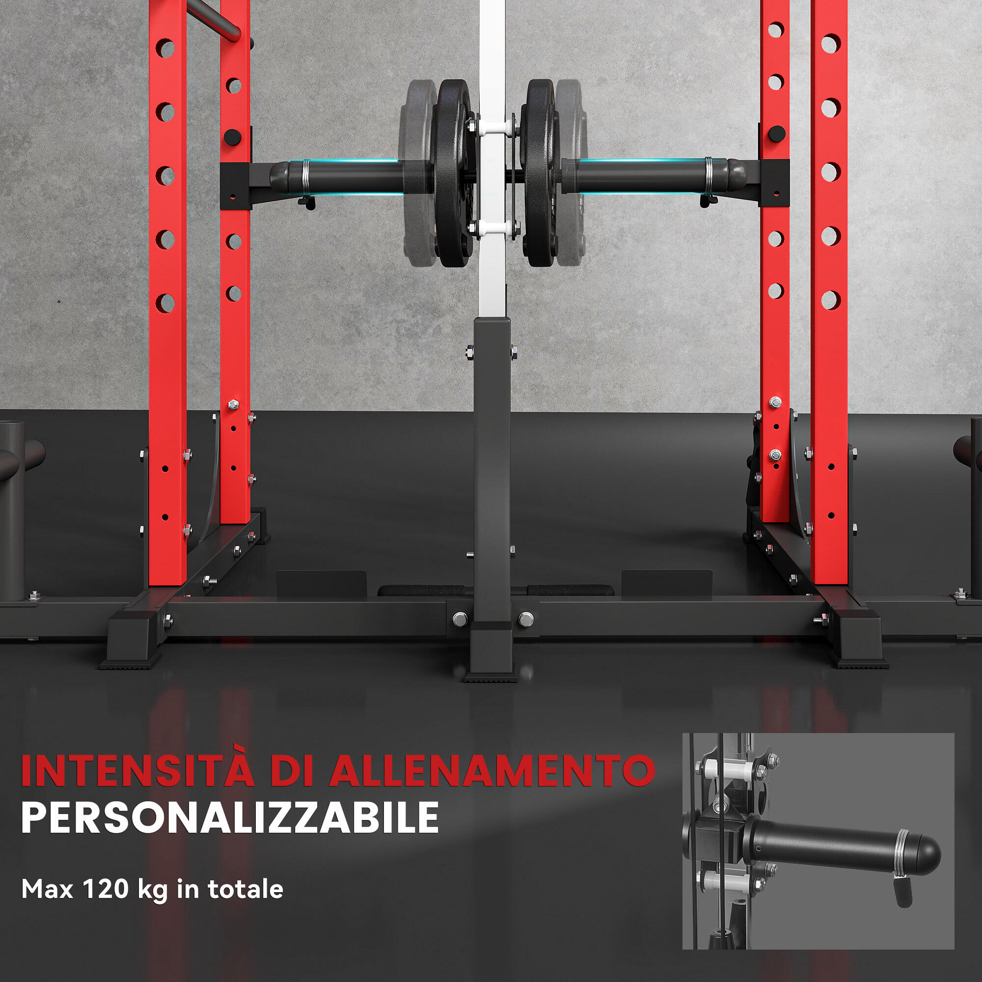 SPORTNOW Stazione Fitness con Supporto per Bilanciere e Barra Nero e Rosso 7/8