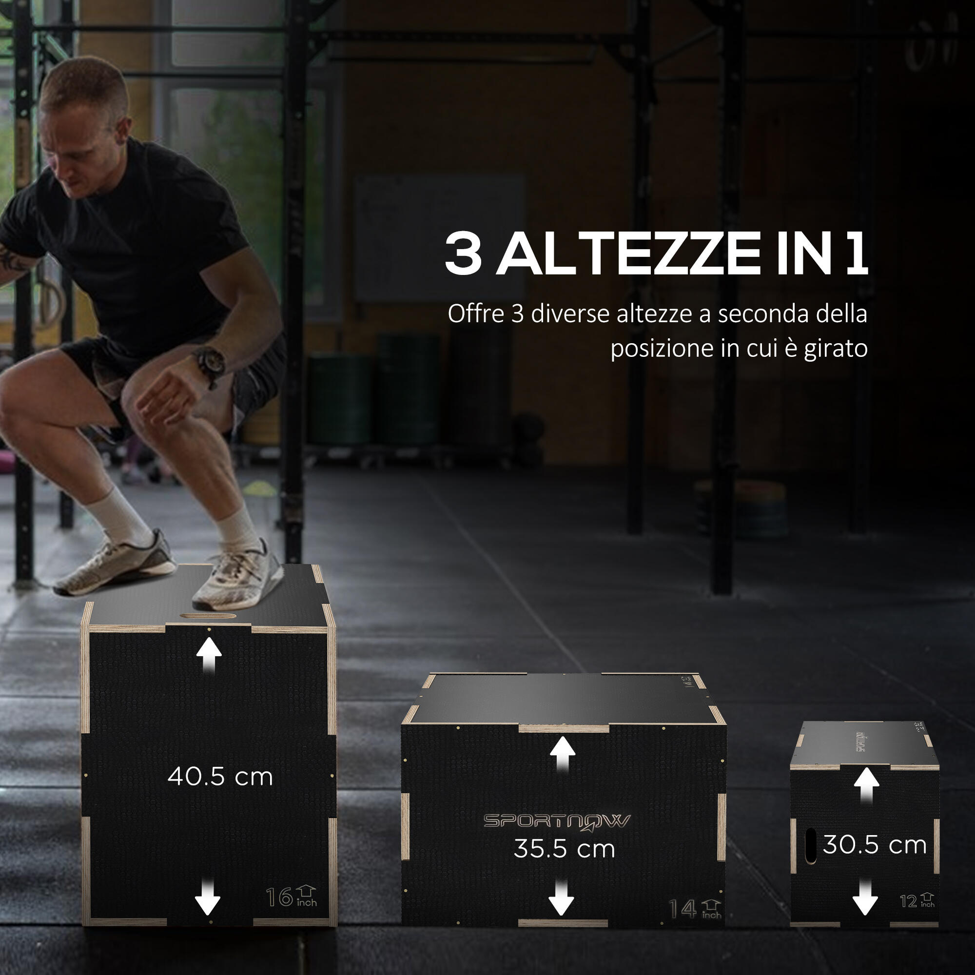 SPORTNOW Box Jump Pliometrico a 3 Altezze in Legno Antiscivolo 41-36-31cm Nero 4/8