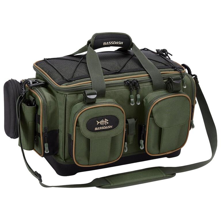 Fishing tackle shoulder bag with rain cover, army green