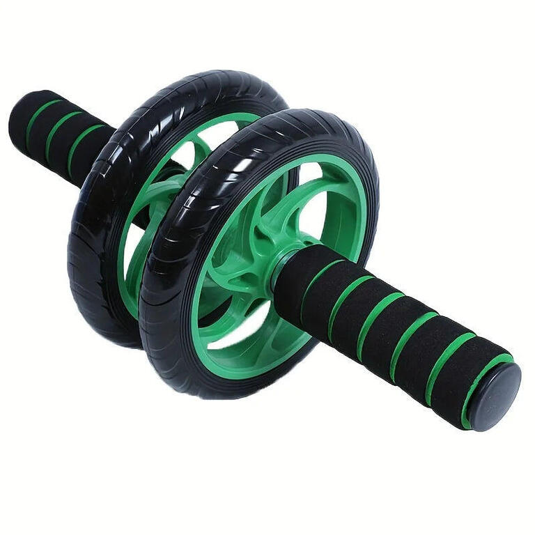 Green double-wheeled ab roller for non-slip muscle training
