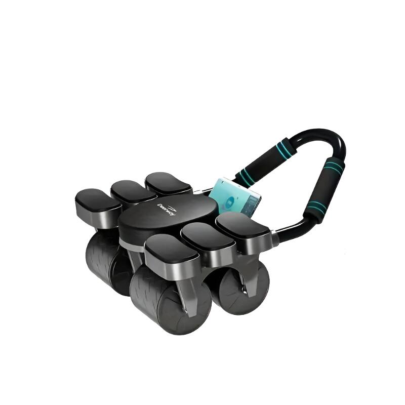 NNETM 1pc 4-Wheel Abdominal Roller with Automatic Rebound Support Pads - Black