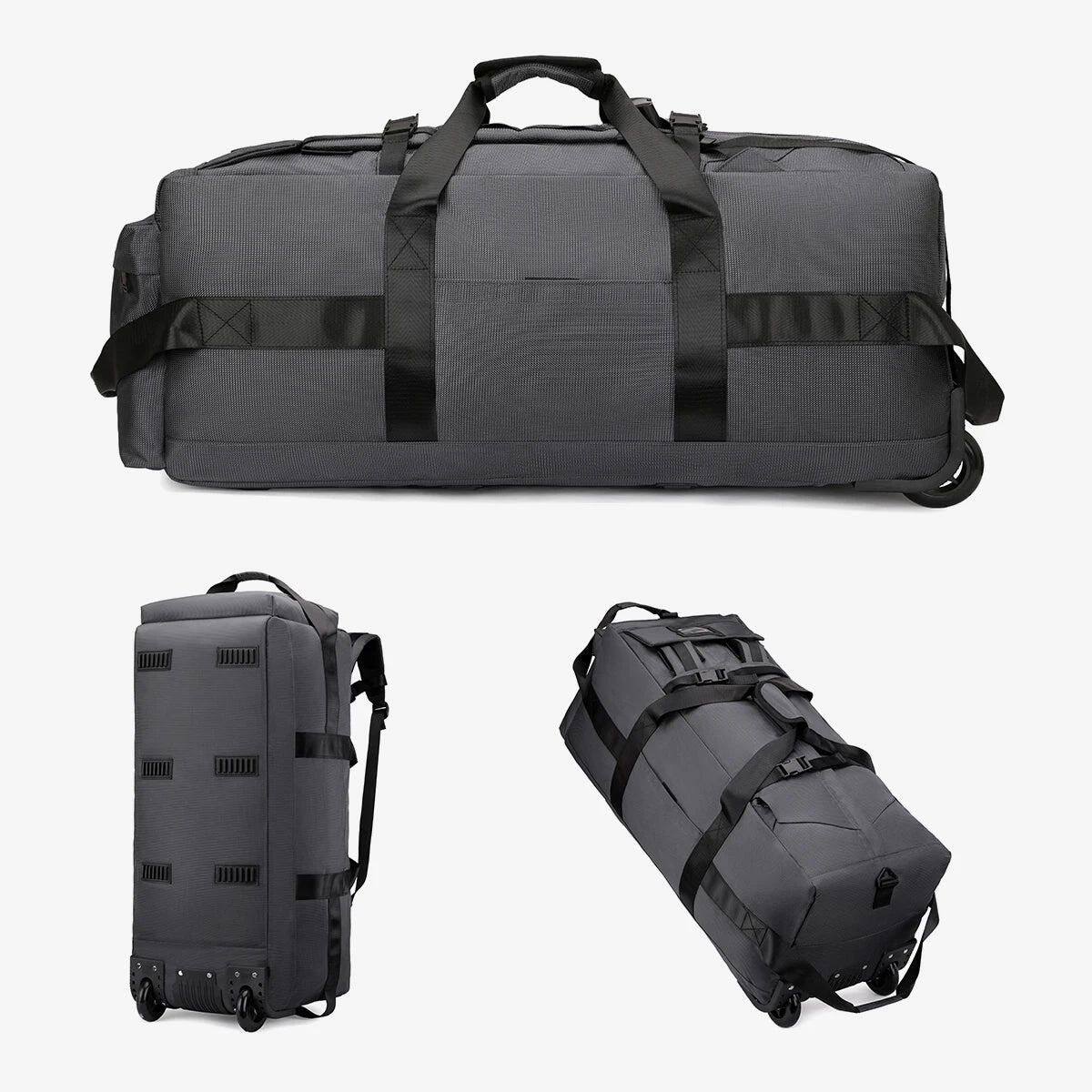 NNEOBA Roller Travel Duffel Bag with Fixed Casters Grey