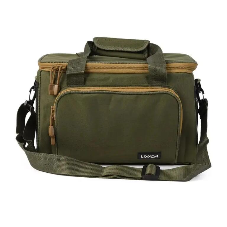 Army green outdoor tackle shoulder bag, alternate angle