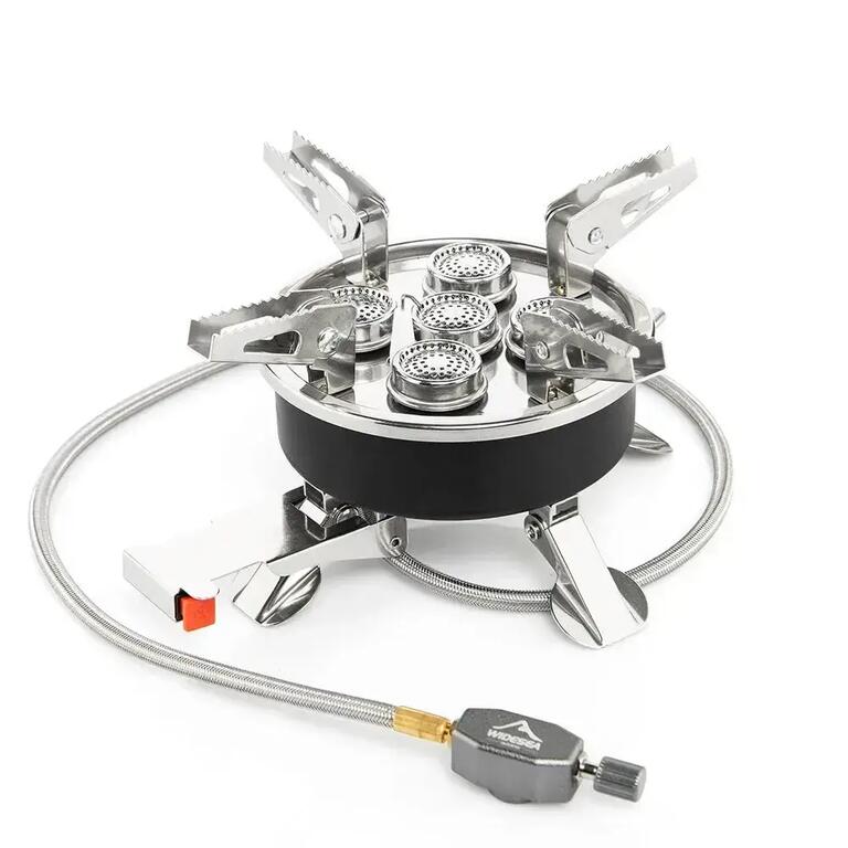 High-power portable camping gas stove with remote hose connection