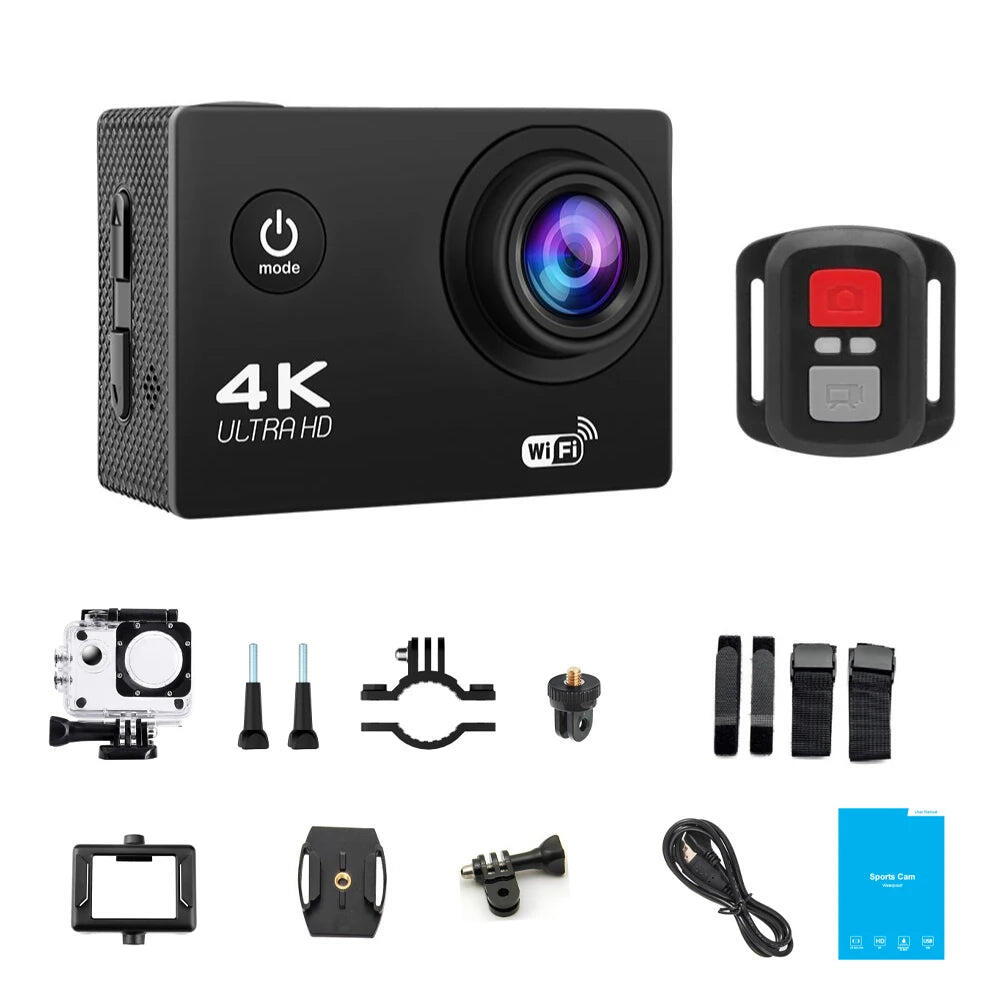 NNEOBA 4K Sports Action Camera with WiFi  Mini Cam Black