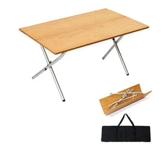 Portable Outdoor Bamboo Folding Table 2-Fold Camping Desk Brown