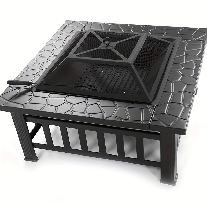 NNETM Square Metal Wood Fire Pit Table