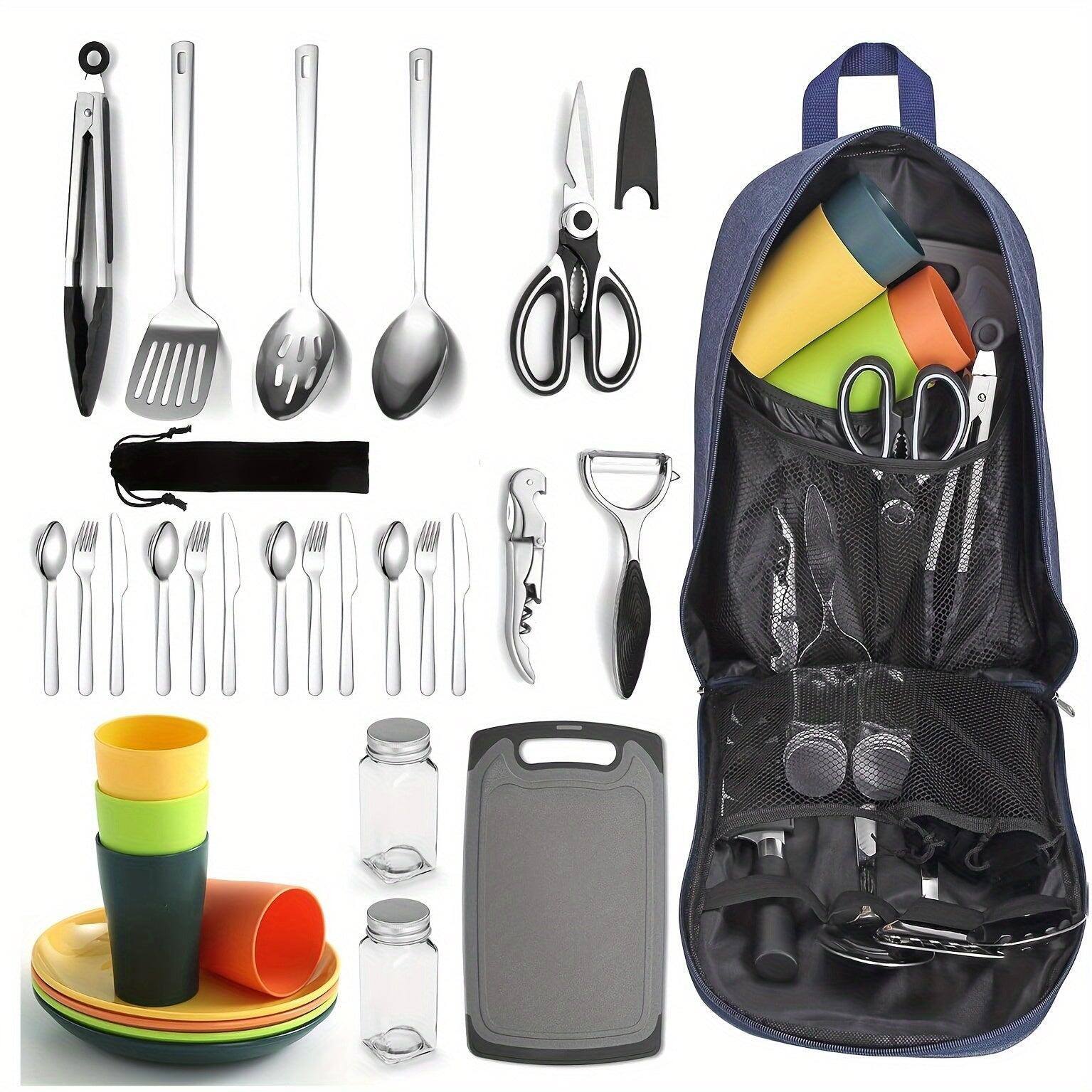 NNETM 31pcs Stainless Steel Camping Cookware Set Outdoor Kitchen
