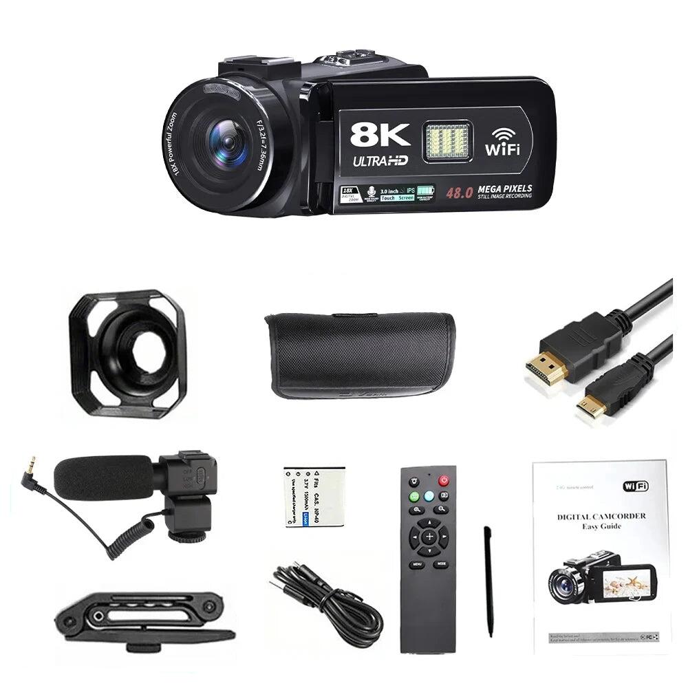 NNEOBA 8K Digital Video Camera 64GB Card Included Black