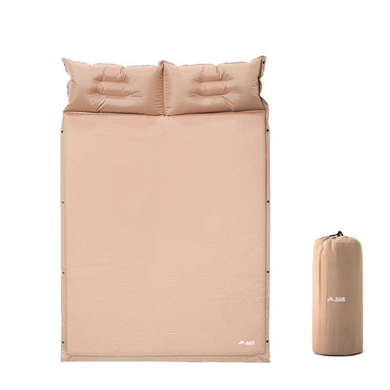 Self-inflating camping sleeping pad in khaki