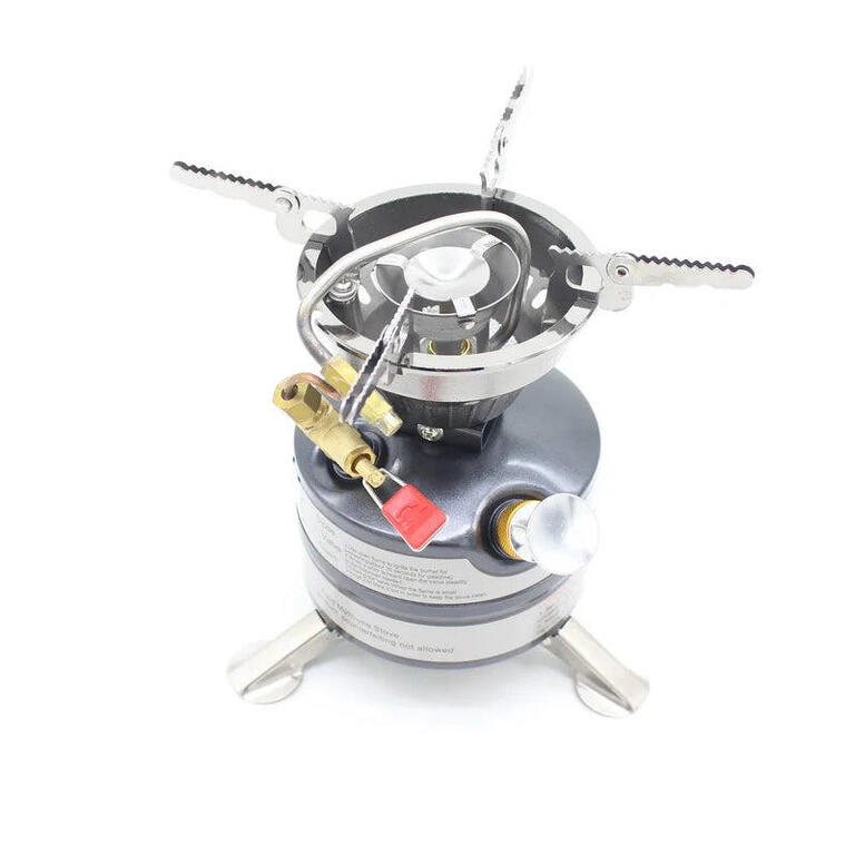 Liquid fuel camping stove in grey