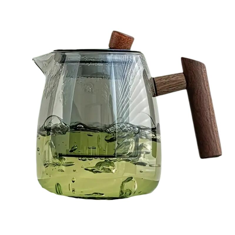 NNETM Glass Tea Kettle with Strainer & Wood Handle