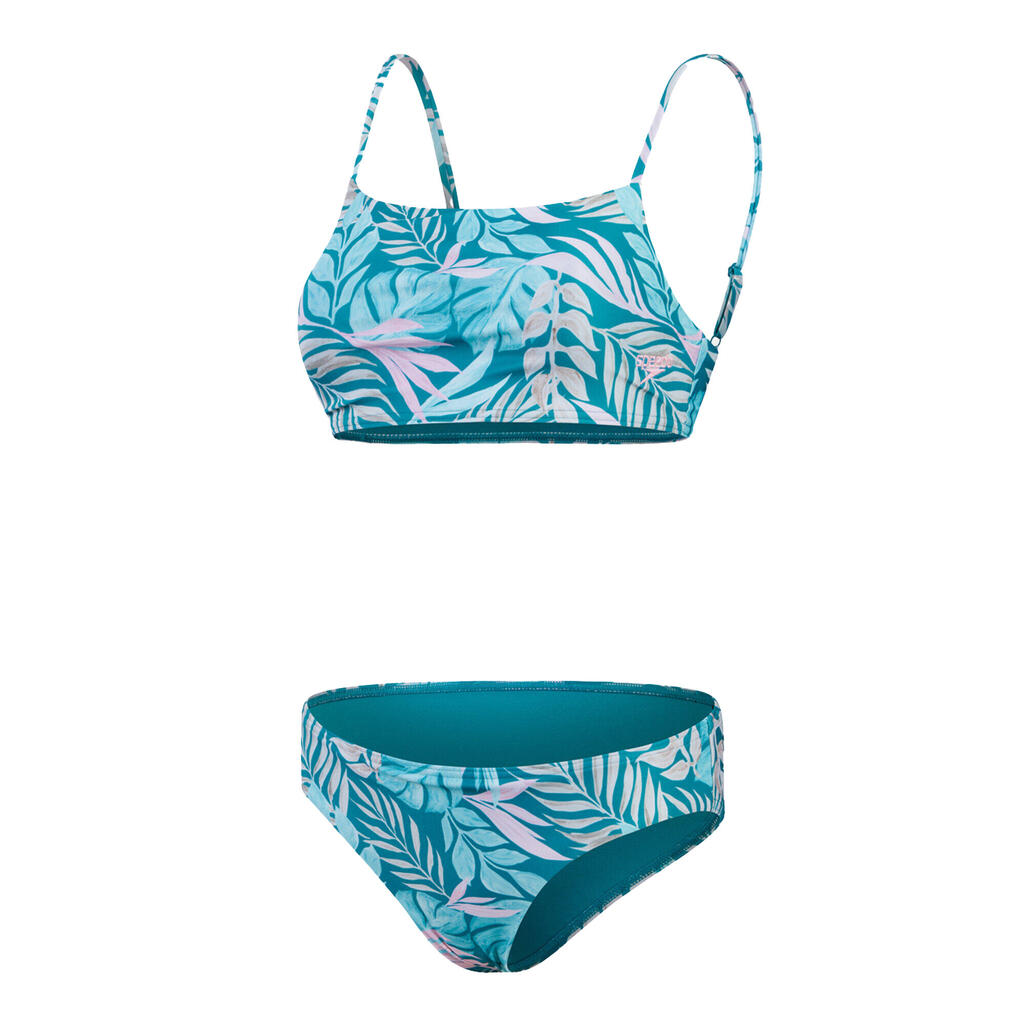 Womens/Ladies Leaves TwoPiece Swimsuit (Blue/Pink)
