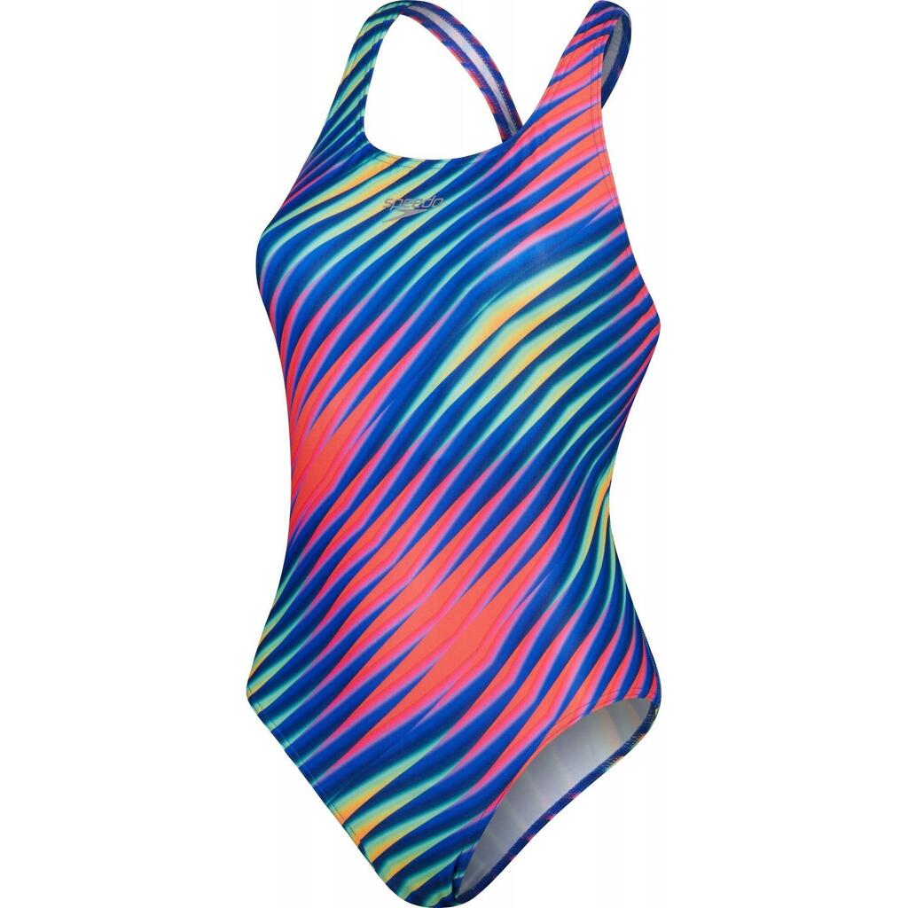 Womens/Ladies Powerback Digital AllOver Print One Piece Swimsuit (Blue/Red)