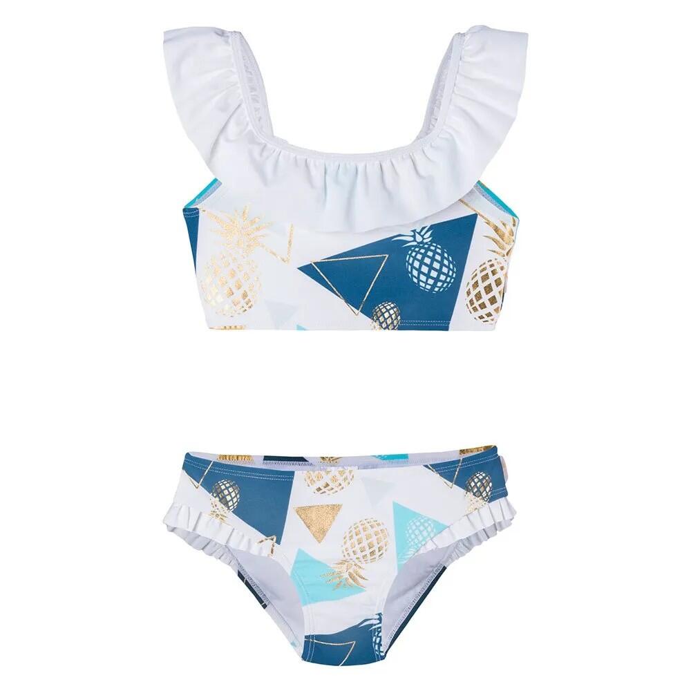 Aquawave - Maillot De Bain 2 Pièces Charlotte Fille (blanc / Bleu) - Maillot De Bain 2 Pièces - Blanc|bleu -  6 À 8 Ans - Decathlon