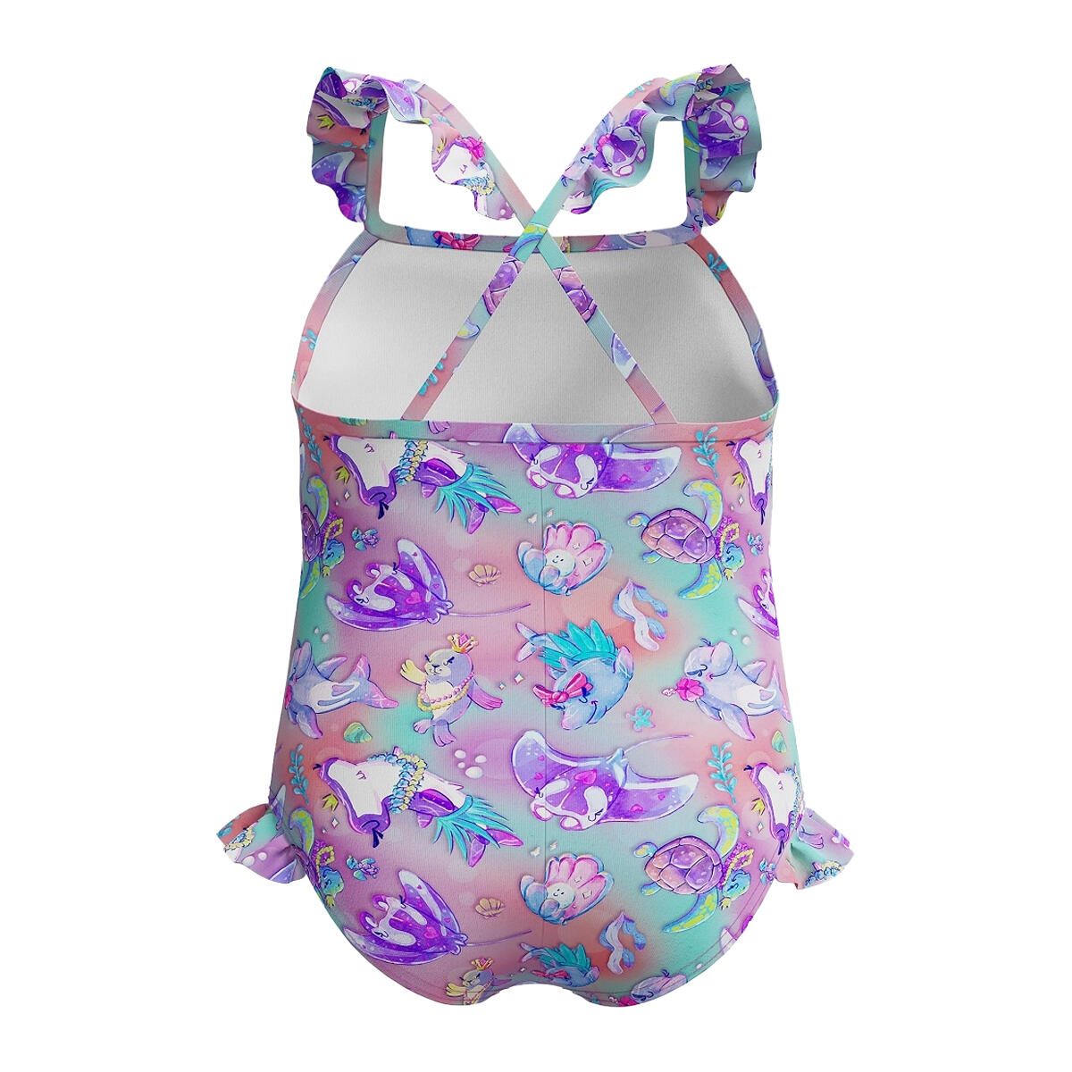 Girls Sea Creatures Frill One Piece Swimsuit (Purple) 2/4